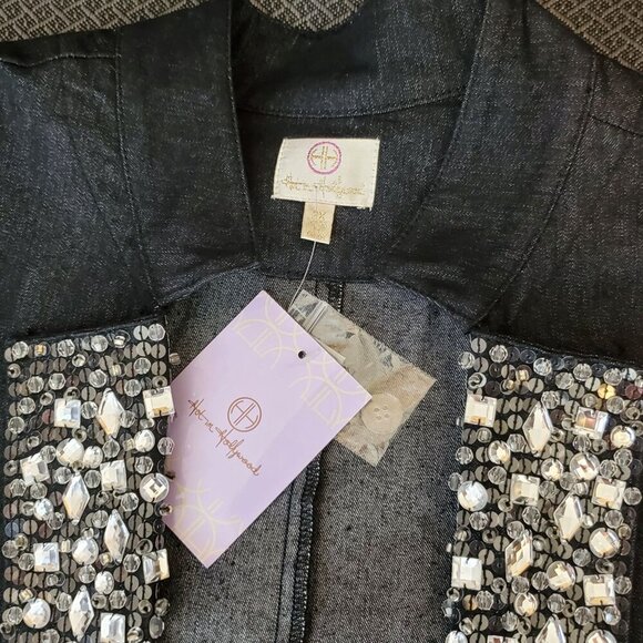 Hot In Hollywood 2XL Black Embellished Open Front Jacket Sparkling Crystal - Picture 10 of 15